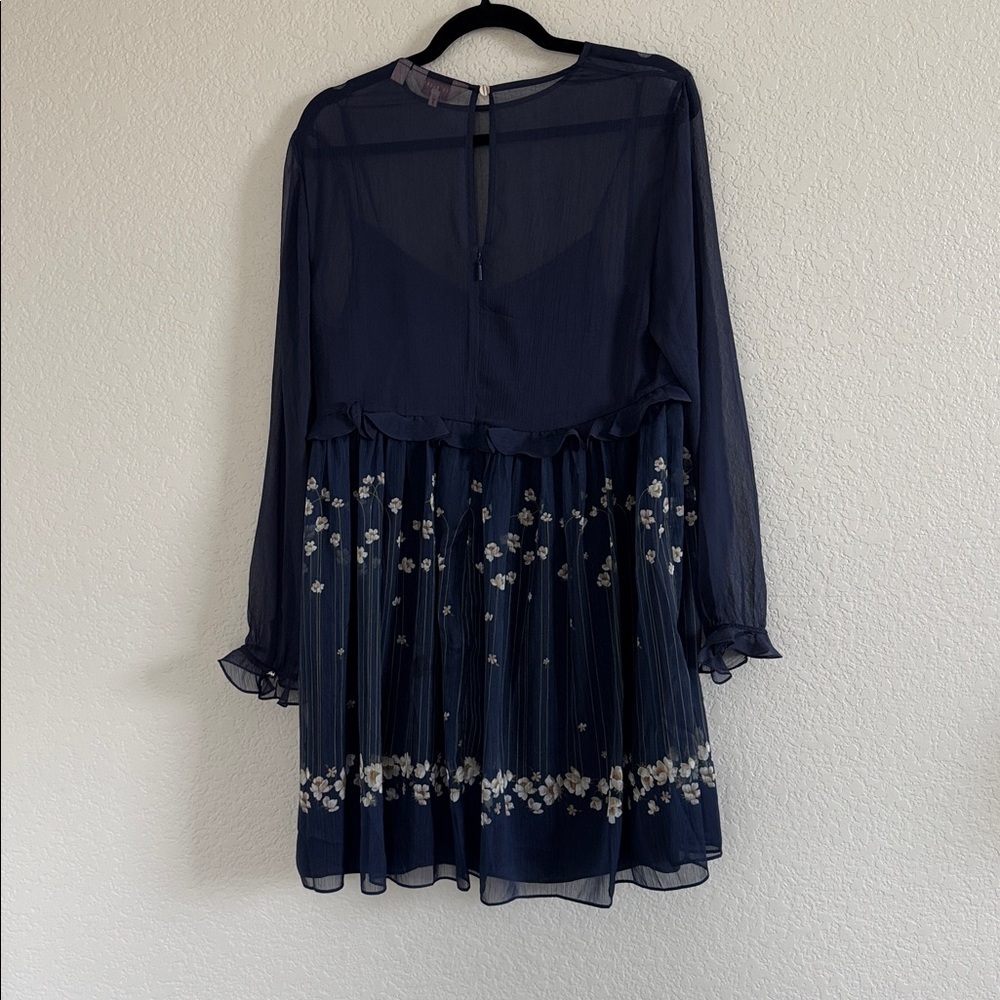 Ted Baker Zemi Pearl Printed Long Sleeve Mini Dress Dark Blue 3 US 8 - Picture 8 of 12